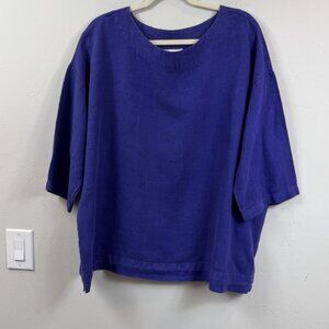 Bryn Walker Linen Resort Shirt Oversize Tunic M Purple Lagenlook Boho 70's EUC